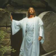 The Savior emerging from the tomb on resurrection morning
