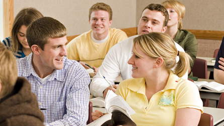 Students in an institute class discussing the lesson