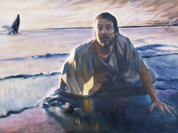 painting of jonah on the beach of ninevah