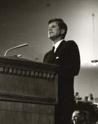 President John F. Kennedy speaking in the Tabernacle