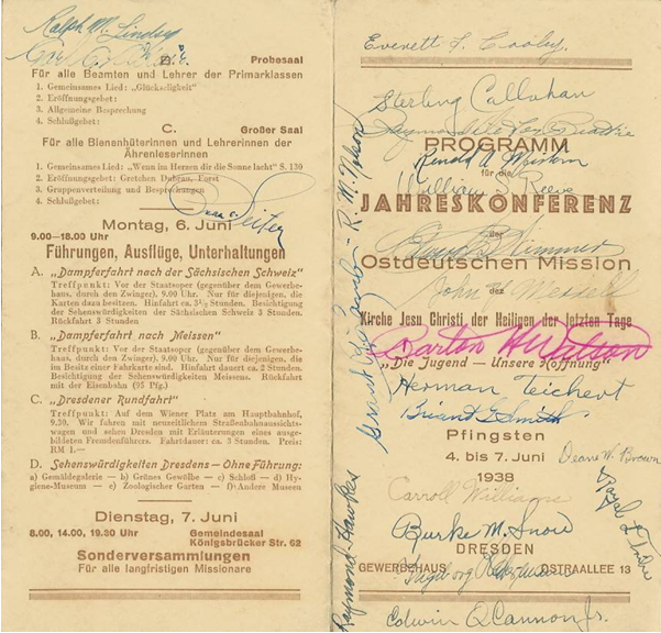 Program of Dresden mission conference with signatures written on it