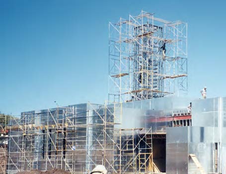 Aluminum-clad plywood forming the temple’s exterior in September 1998.
