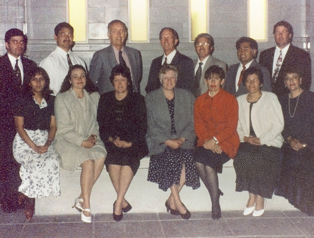 Subcommittee chairs played key roles in preparing for the temple’s open house and dedication, left to right: Aaron and Araceli Chavez, Horacio and Carmen Peña, Kent and Virginia Romney, John and Ellen Robinson, Victor and Yolanda Cerda, Joel and Sara Haydee de la Cruz, Frank Hatch, and Aurora Nielsen.