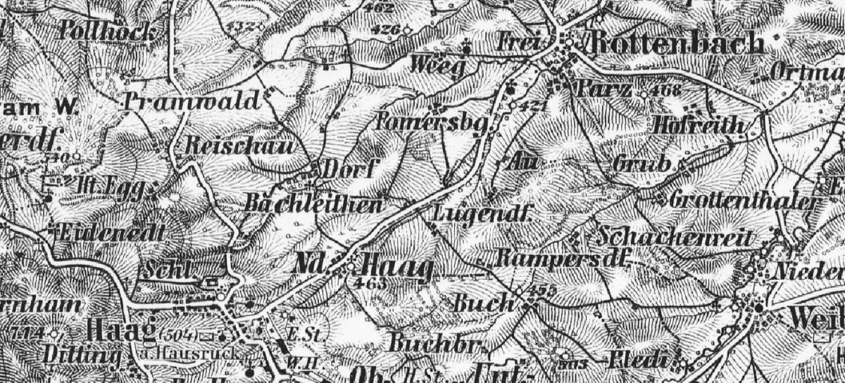 Map showing the town of Rottenbach