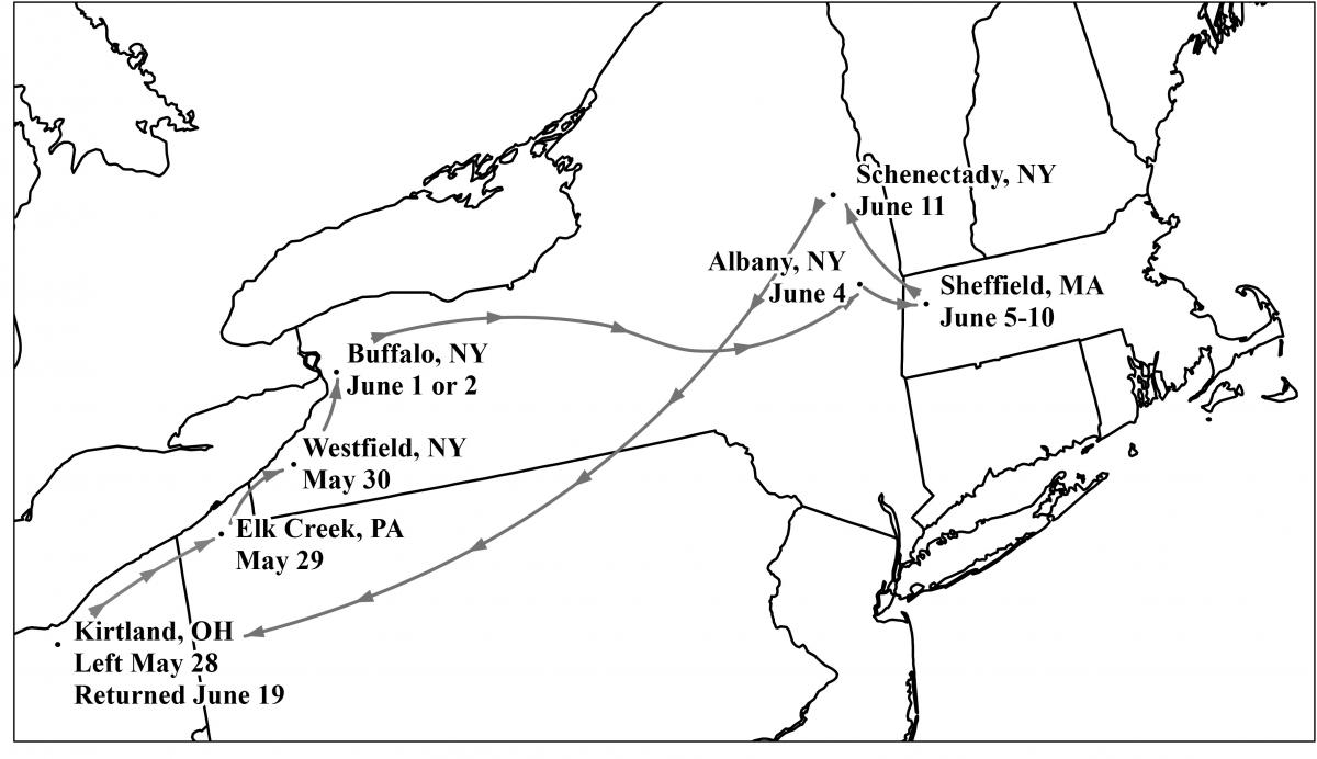 Map of Hyrum Smith's fund-raising trip