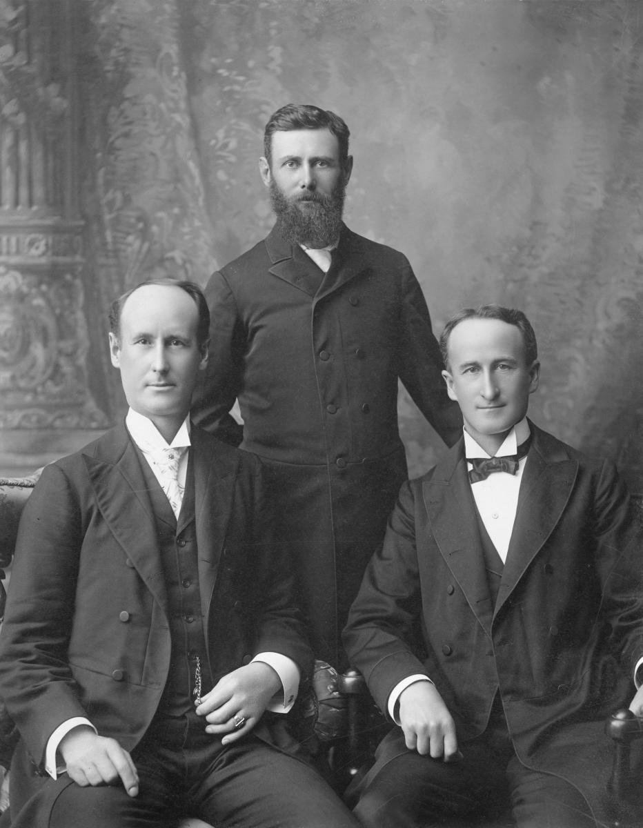 J. Golden Kimball, Ben E. Rich, and J. Golden Kimball's brother Elias S. Kimball, ca. 1898.