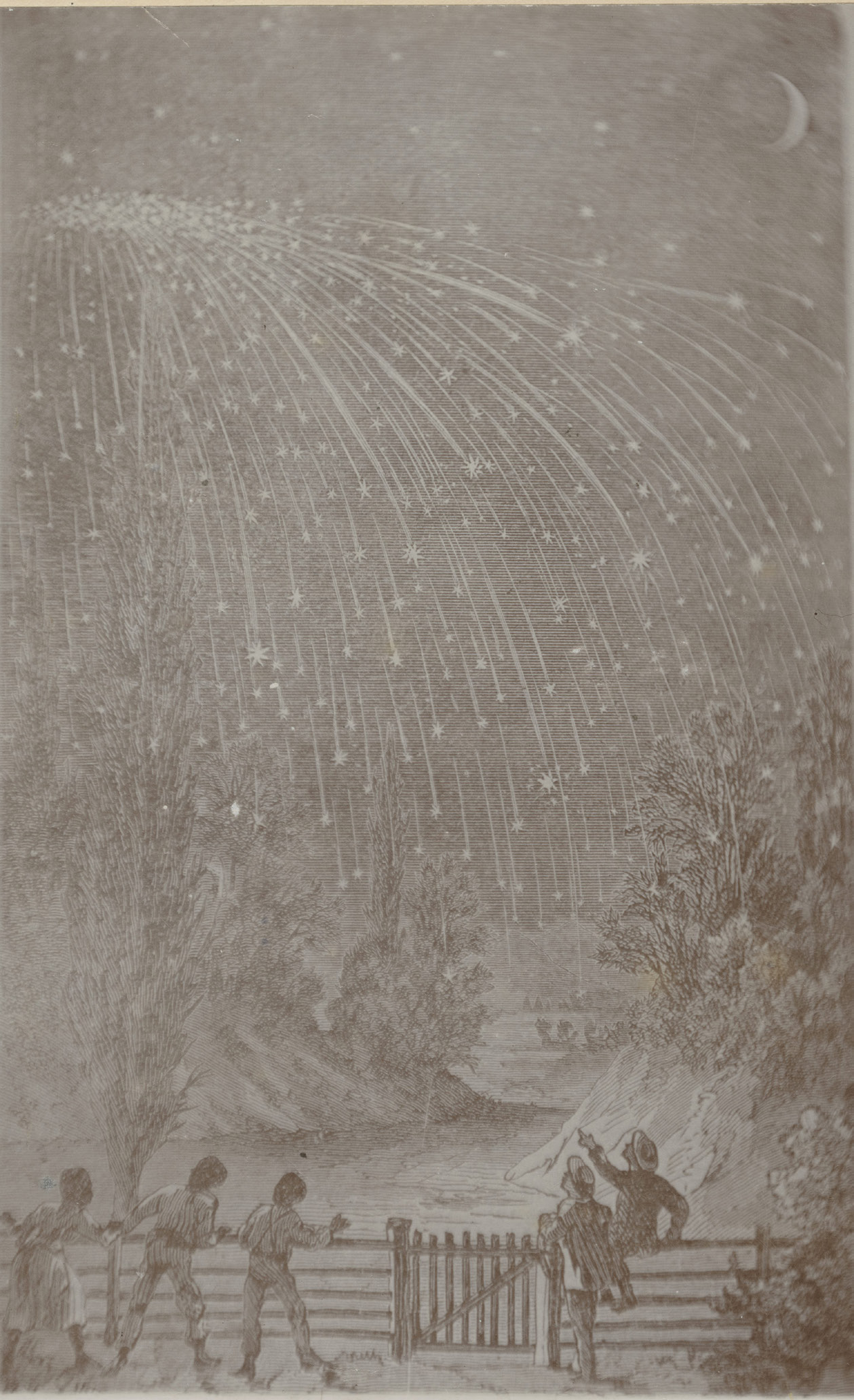 Unknown artist, The Falling of the Stars, Jackson County, Missouri, November 13, 1833 (ca. 1882–84), photograph of panorama. Courtesy of Church History Library.