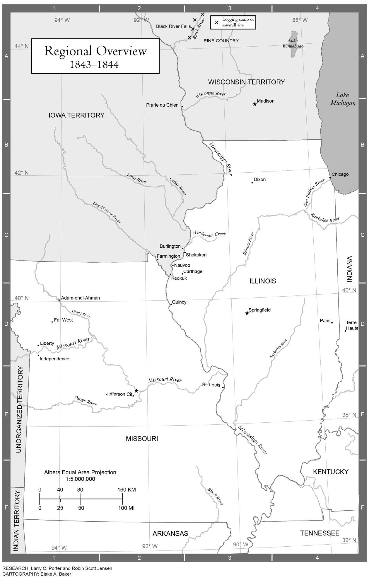 Illinois, Missouri, and Iowa Territory region, 1843–1844. Courtesy of the Joseph Smith Papers Project.