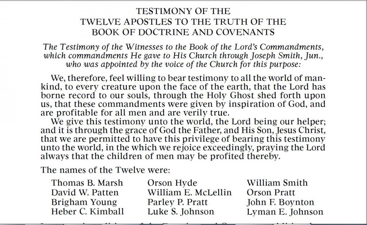 Testimony of the Twelve Apostles