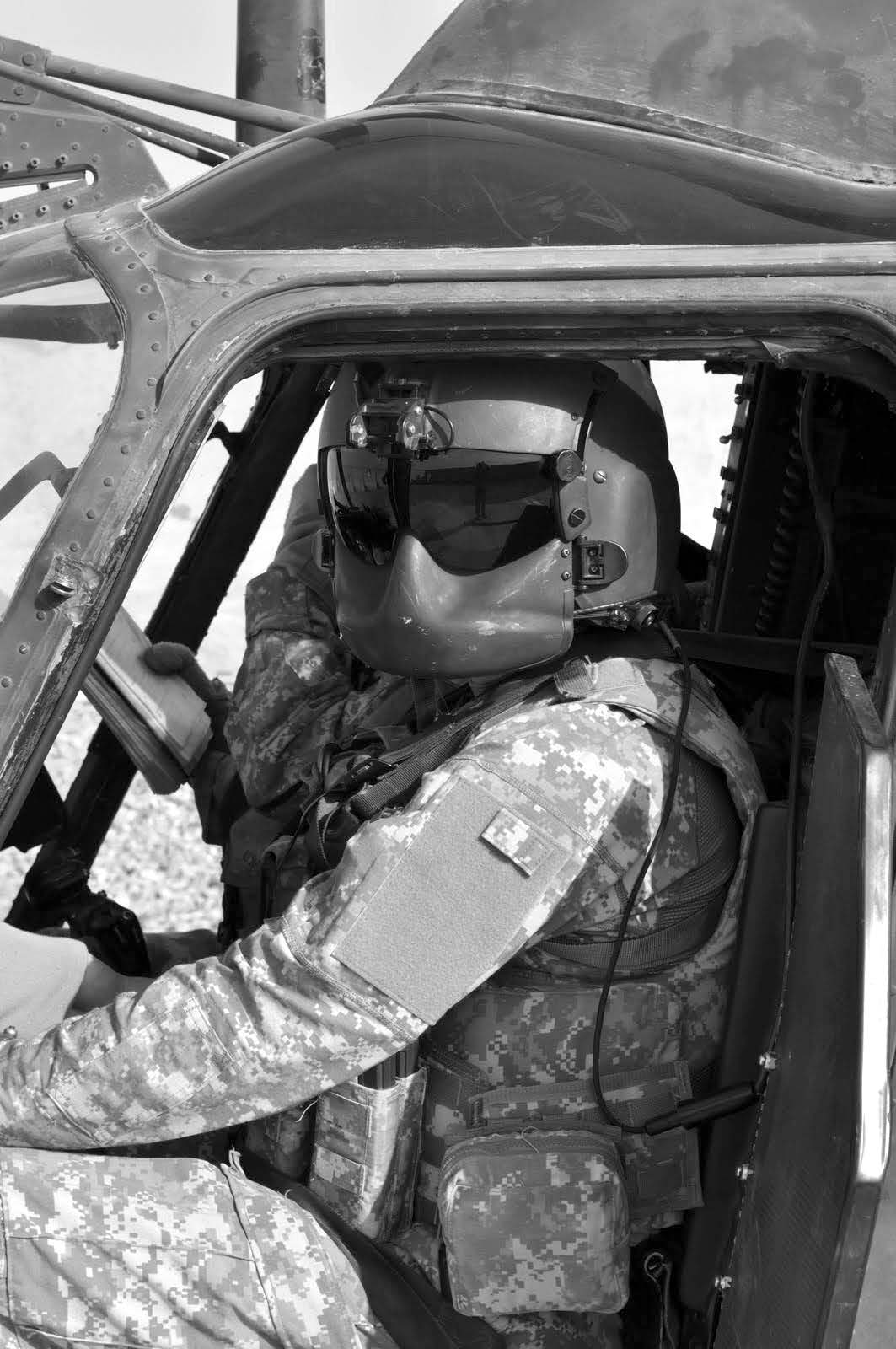 Looking a little like Darth Vader, Lieutenant Chaz Allen prepares to fly another helicopter mission. Courtesy of Chaz Allen.
