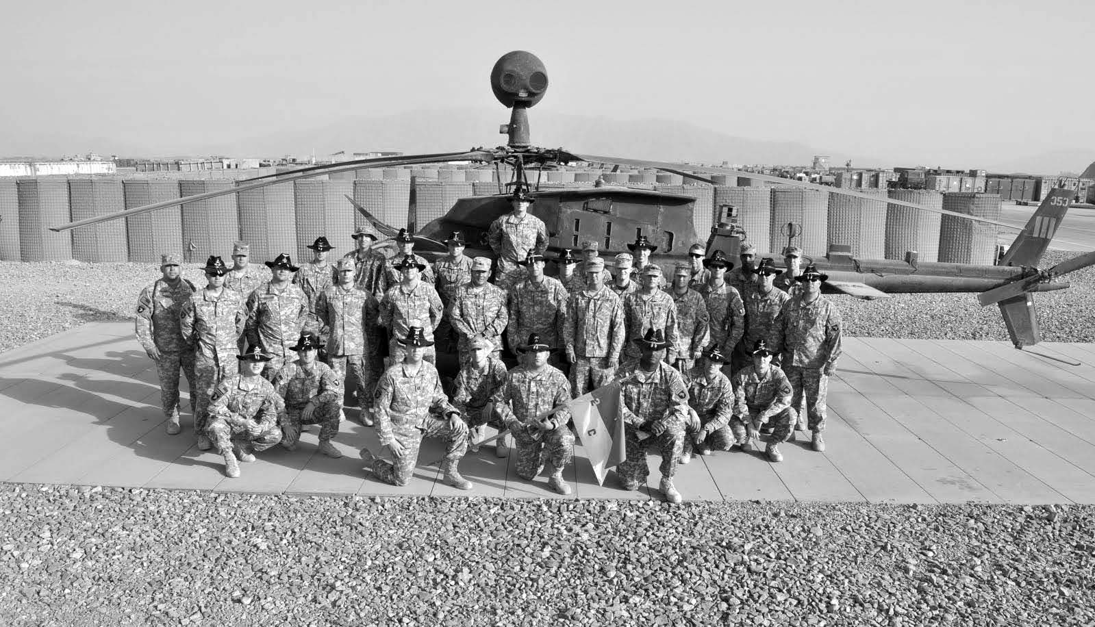 First Lieutenant Chaz Allen’s Army aviation unit at Kandahar, Afghanistan, in 2010. Courtesy of Chaz Allen.