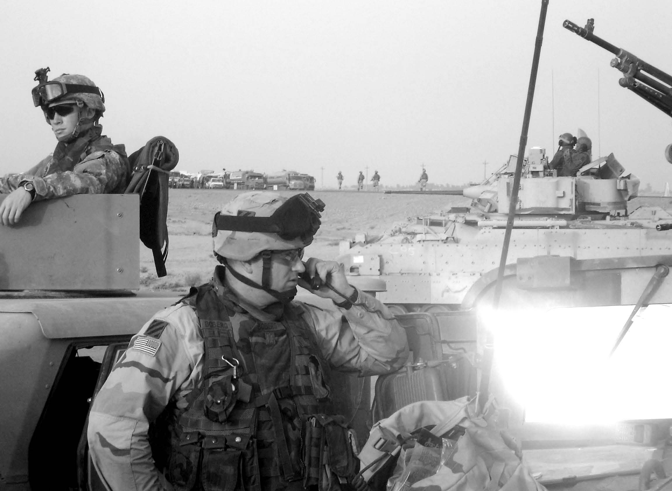 Major Marc “Dewey” Boberg (center) is shown during an armor operation as the S3 of 1st Battalion, 30th Infantry, in Diyala Province during Operation Iraqi Freedom in 2005. Courtesy of Marc E. “Dewey” Boberg.
