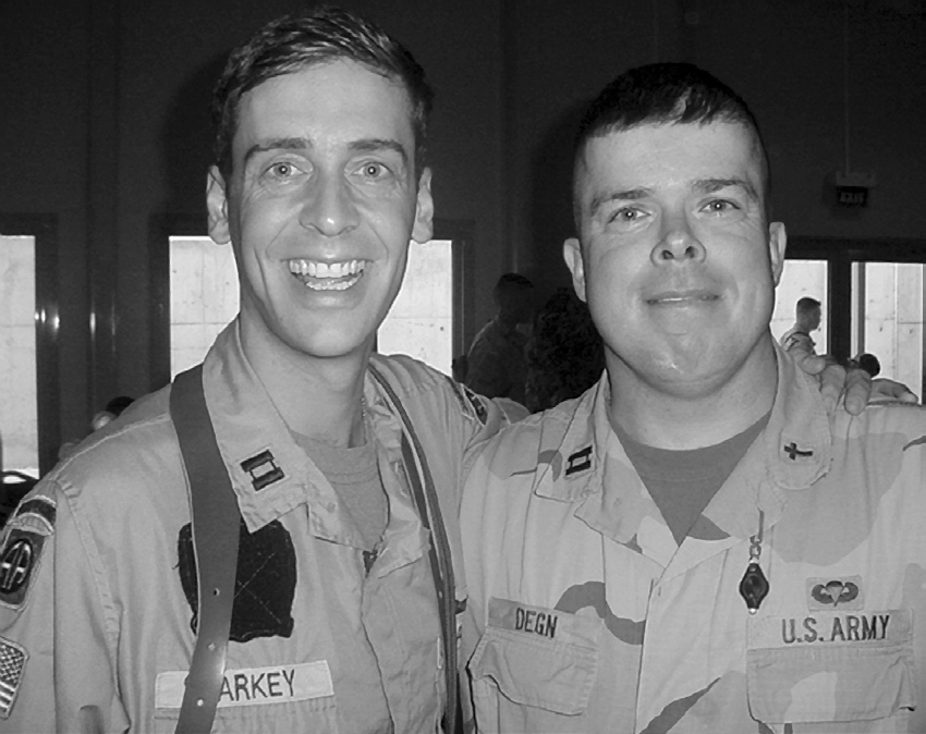 Chaplain Christopher Degn (right) is shown with a fellow Latter-day Saint, Captain Sta