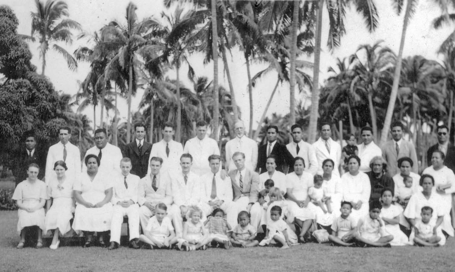 Elder George Albert Smith with missionaries and Church leaders on Tongatapu. Ermel J. Morton collection courtesy of Lorraine Morton Ashton.