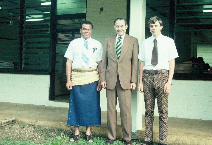 photo of President Moses Langi, Elder Robert L. Simpson, and Elder Brent R. Anderson