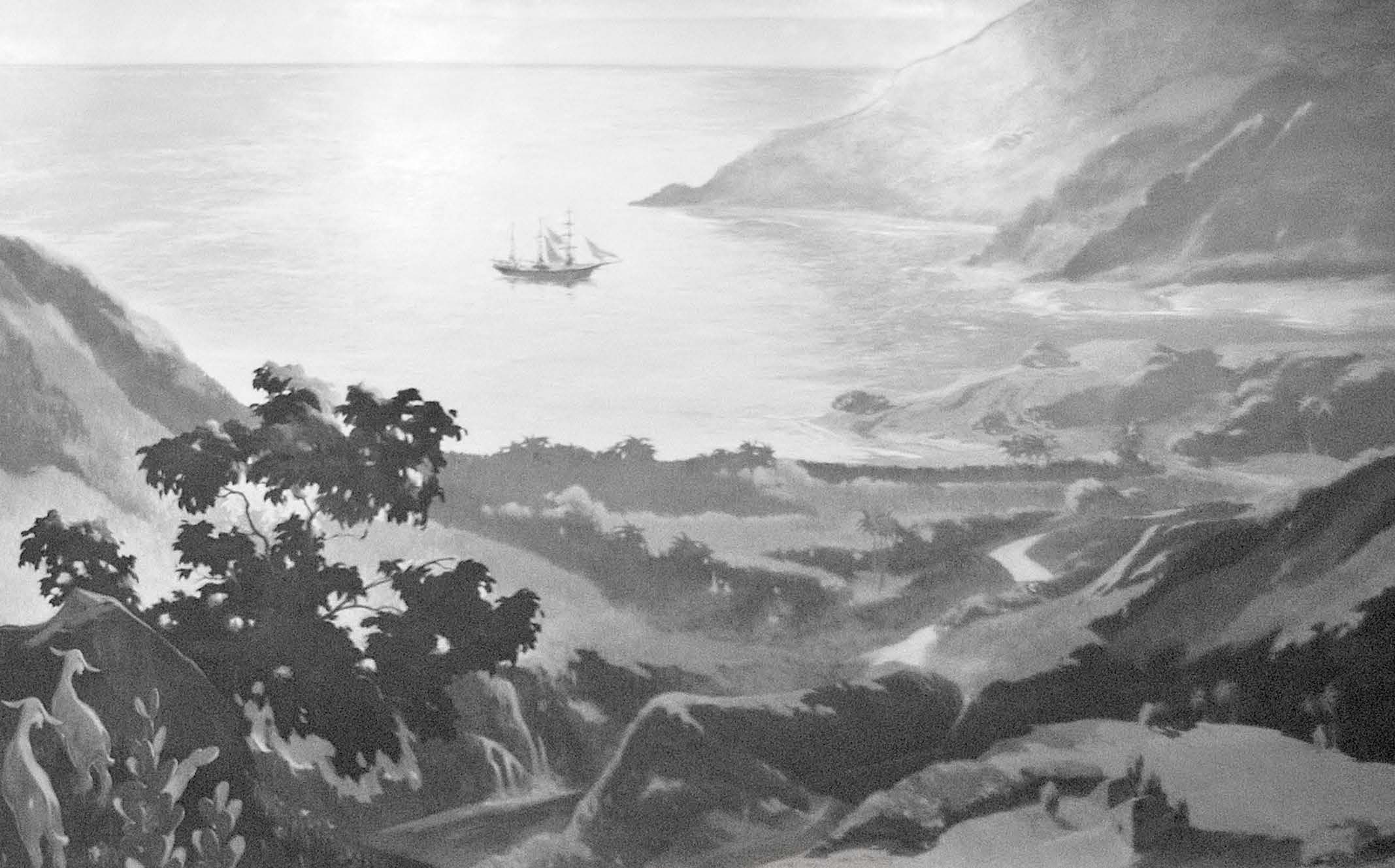 Under the direction of Brigham Young, ten missionaries arrived in Hawai‘i on 12 December 1850. The next day they climbed a nearby mountain, built an altar, and dedicated the Hawaiian Islands for the preaching of the gospel. Mural located in the David O. McKay Building foyer, BYU–Hawaii campus. Photo by Monique Saenz courtesy of BYU–Hawaii.