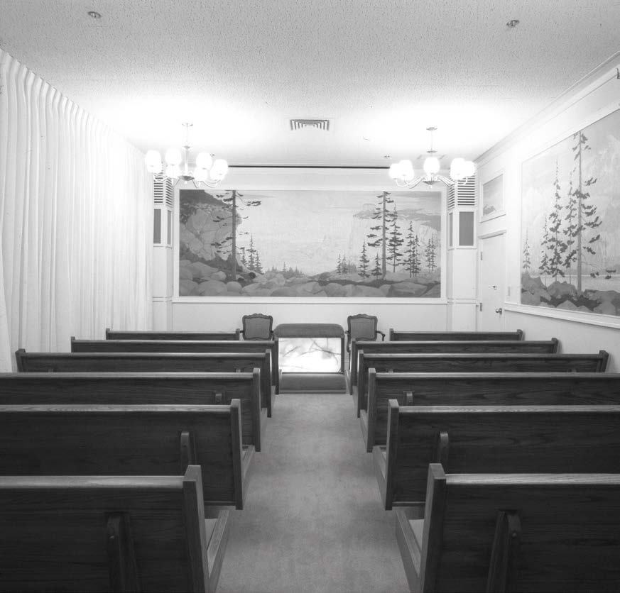 With the temple remodel, patrons would no longer move progressively through the creation, garden, and world rooms for a live endowment session. Instead, each of the three rooms could now feature a full film presentation of the endowment, serving more patrons, a major reason for the remodel. Courtesy of BYU–Hawaii Archives.