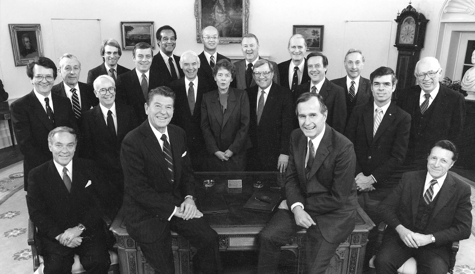 Reagan’s first official cabinet photo in the Oval Office, 1981. Ronald Reagan Presidential Library.
