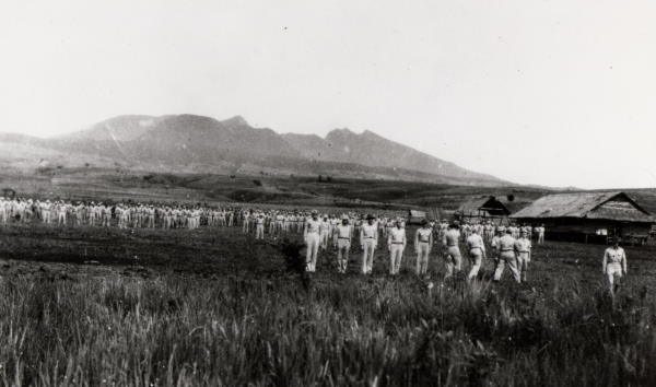 photo of us soldiers gathering to surrender at camp casisang