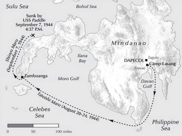 map of the voyage of the shinyo maru