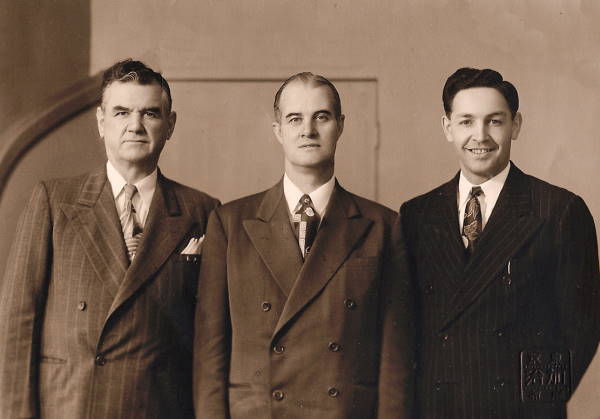photo of Peter nelson hansen with others in the japan 1952 mission presidency