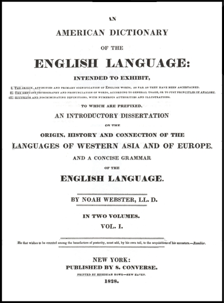 Cover page for the 1828 Dictionary