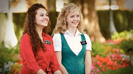 Temple Square sister missionaries smiling