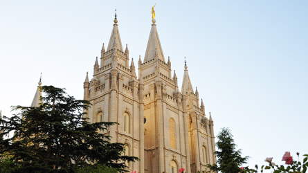 Eastern spires of the Salt Lake Temple in morning light
