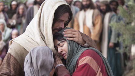 Jesus comforting a distraught woman