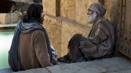 Jesus teaching a man