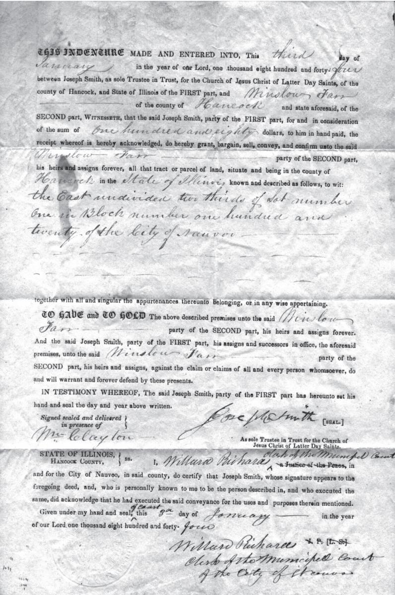 "Deed to Winslow Farr's property"