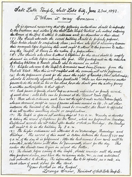 snow letter about the salt lake temple