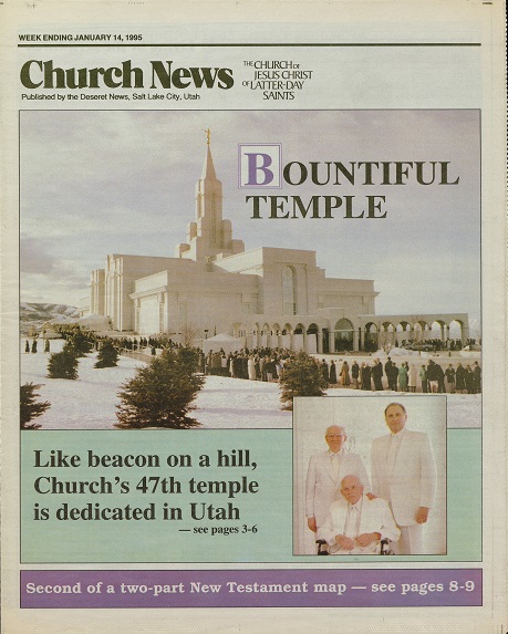 front cover of church news with bountiful temple