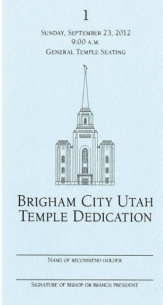 brigham city utah temple dedication ticket