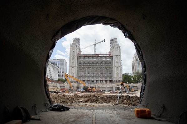 north temple seen through a newly constructed tunnel
