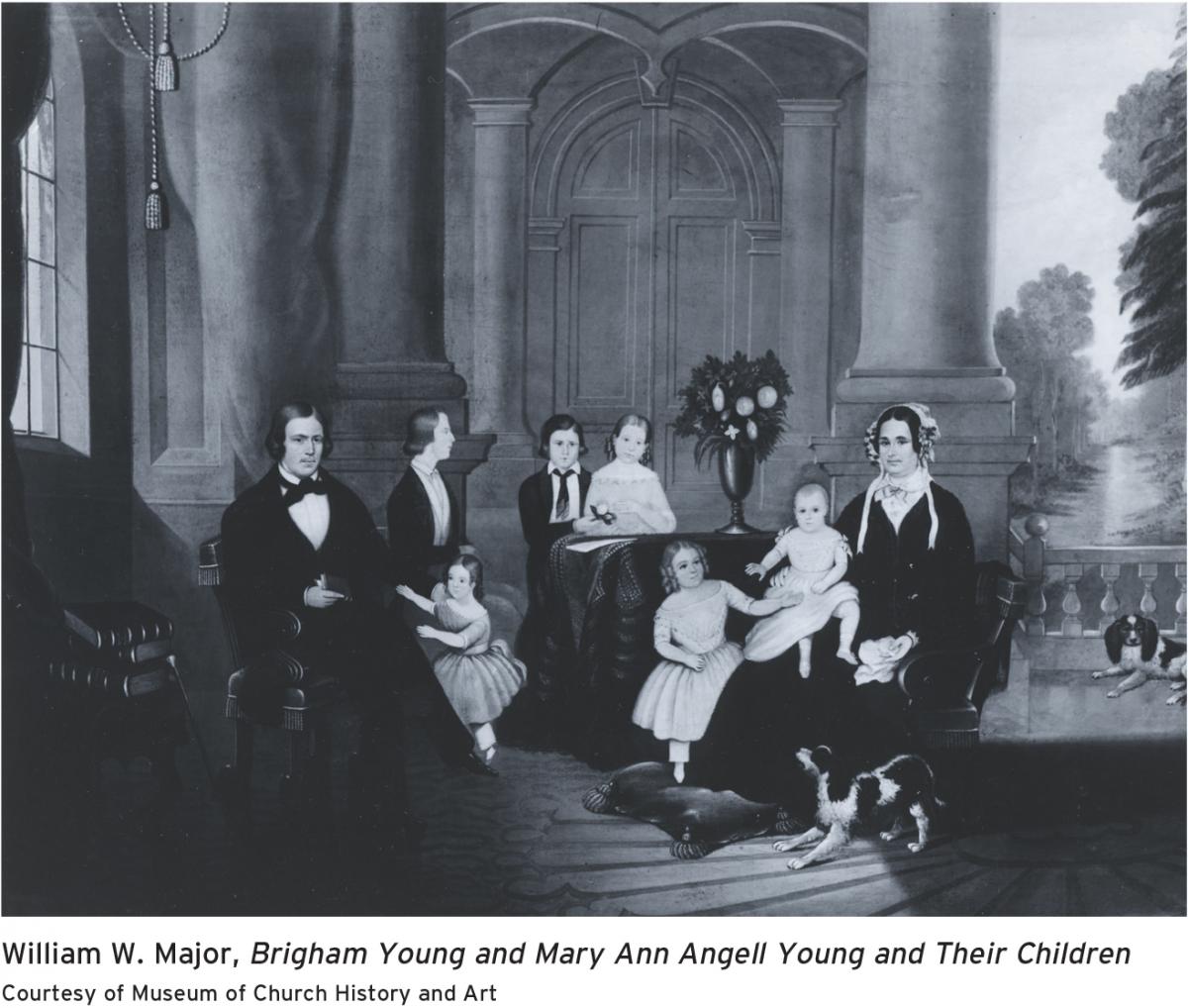"William W. Major, Brigham Young and Marry Ann Angell Young and Their Children"