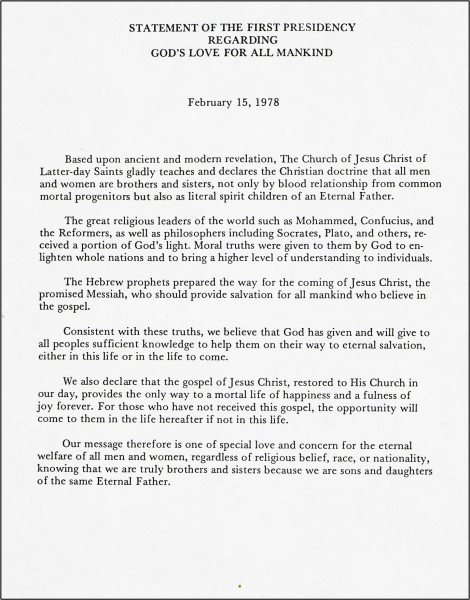 First Presidency statement about God's love