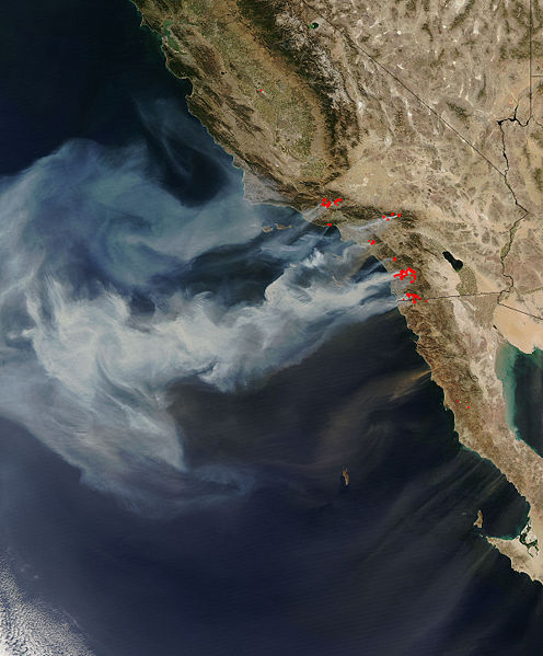 Satellite image of wildfire smoke