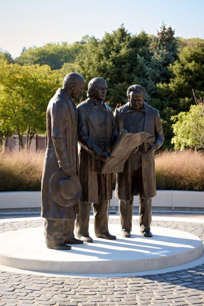 Statues of Oliver Cowdry, David Whitmer, and Joseph Smith