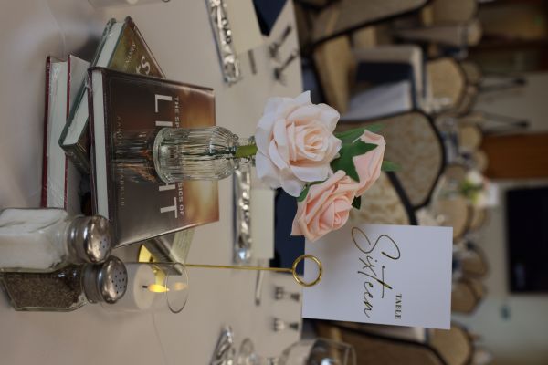 Photo of a centerpiece from the 50th celebration dinner