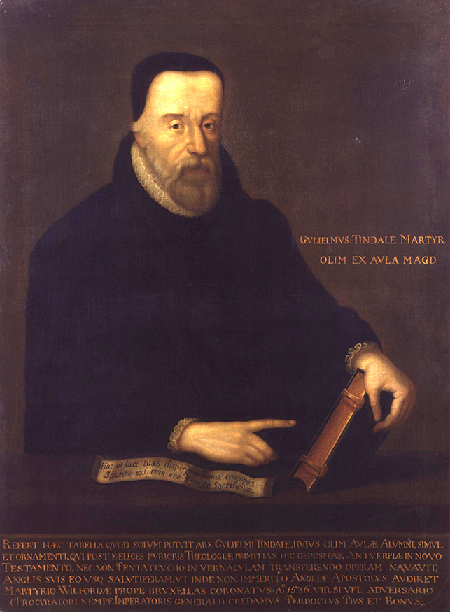 Artist rendering of William Tyndale holding some books