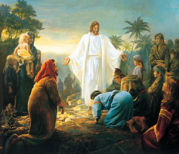 The resurrected Christ standing among the Nephites
