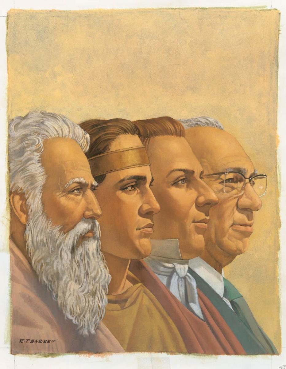Drawing of Moses, Nephi, Joseph Smith, and Gordon B Hinckley