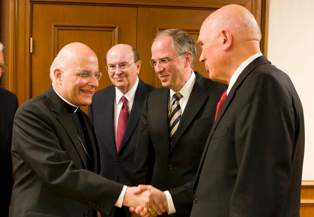 Dallin H. Oaks greeting Cardinal Francis George