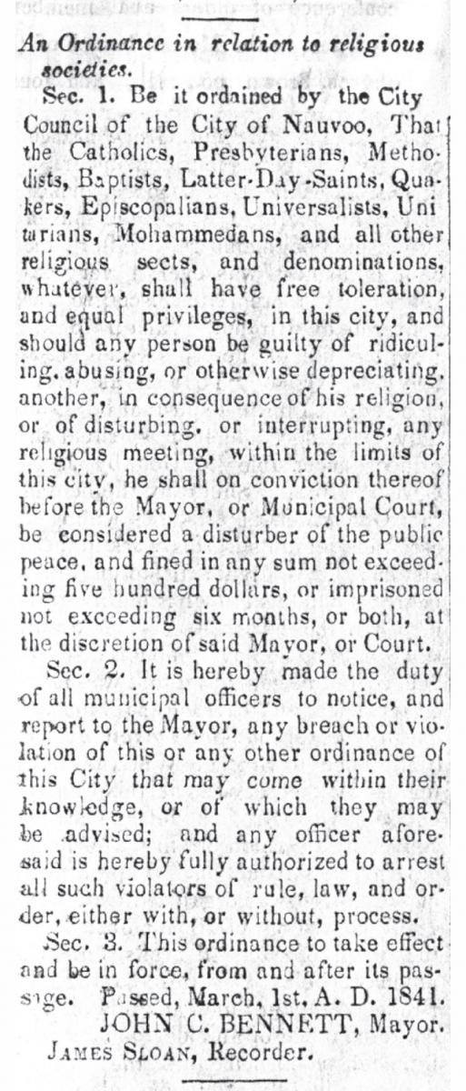 Nauvoo city ordinance