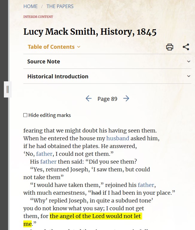 Digital transcript of Lucy Mack Smith's History