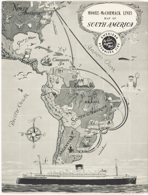Travel path of the SS Argentina from New York to South America. Courtesy of Moore-McCormack.