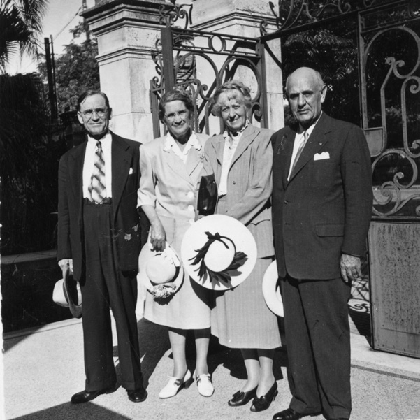 The Richardses and the Youngs (pictured on right) in front of the Argentine mission home. Courtesy of CHL