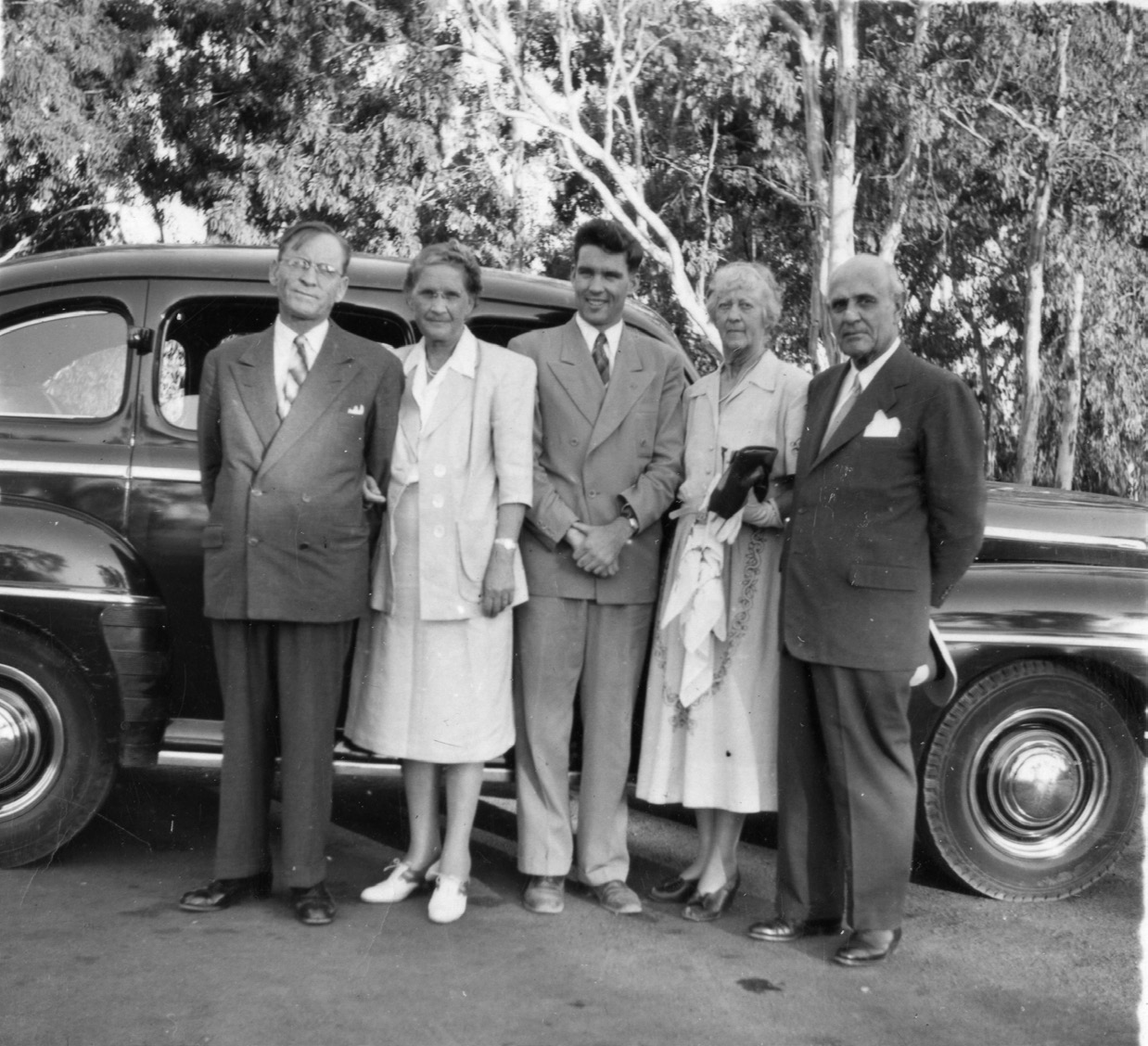 Howard J. Marsh, the mission secretary (middle), traveled with the Youngs and Richardses throughout Argentina. The Church News caption for this photo stated they “Drove 2,600 miles of country roads” in this car. Courtesy of CHL.