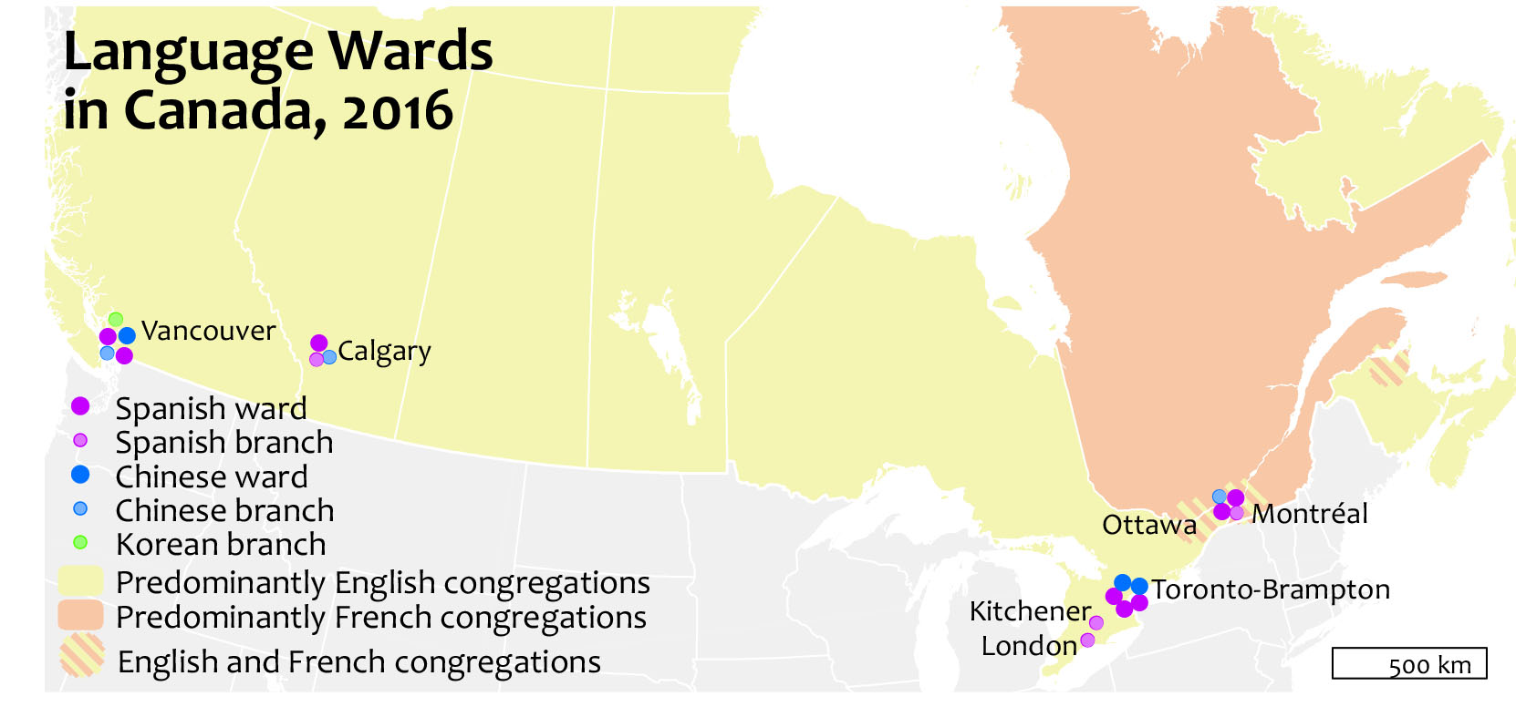 map of language wards in Canada in 2016